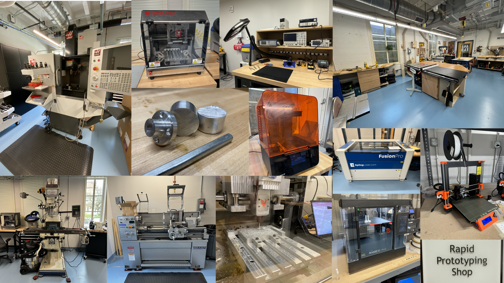 A collection of images showcasing various fabrication spaces